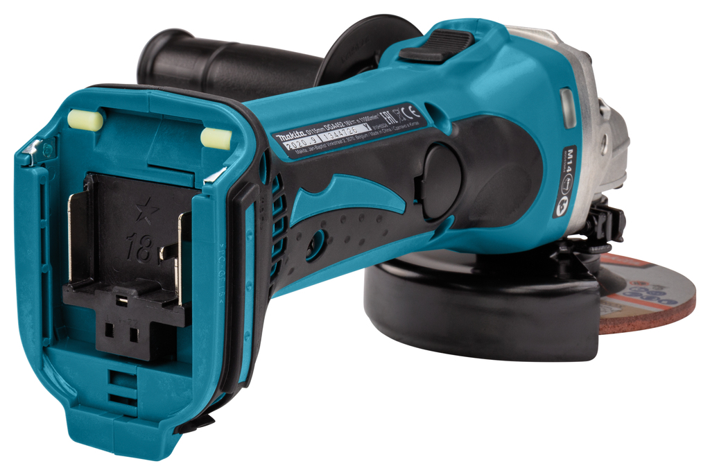 Makita DGA452RTJ Akku-Winkelschleiferset mit 2x BL1850B + DC18RC im Makpac