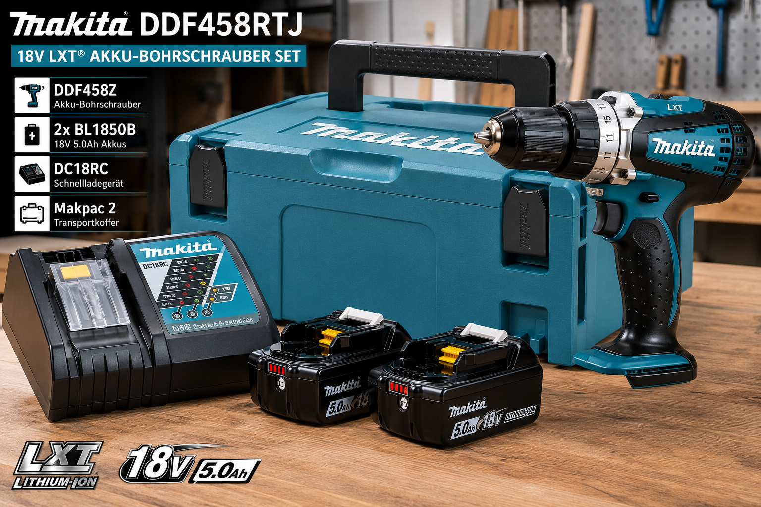 Makita DDF458RTJ Akku-Schrauber 18V